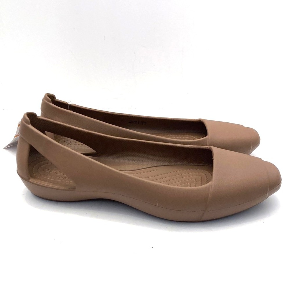 Crocs Sienna Flats Brown Tan Ballet Womens 9 NWT Cut Out Synthetic Comfort - Picture 3 of 7